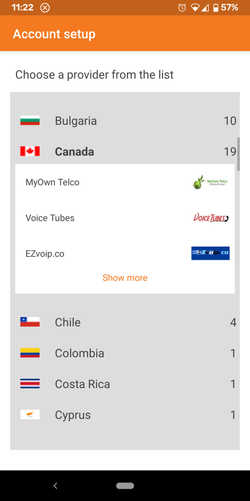 Zoiper - Selecting MyOwn Telco as the provider